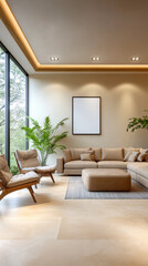 Fototapeta premium Stylish modern living room with natural light and minimalist decor