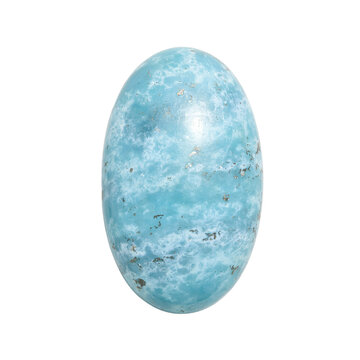 Beautiful larimar gemstone with mesmerizing ocean patterns cabochon cut on a clean white backdrop A serene image of natural beauty