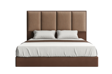 Luxurious modern bed with textured headboard crisp white linens and a rich brown base Minimalist
