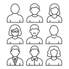 
Illustration showing a set of black icons of people (avatar) on a white background