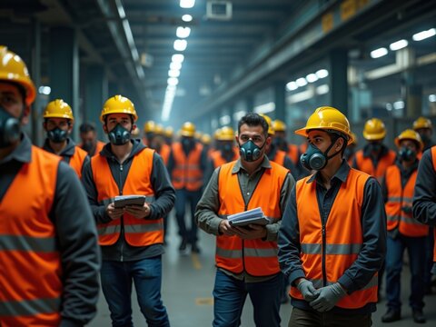Inspectores de seguridad documentan un accidente de salud en una f&aacute;brica
