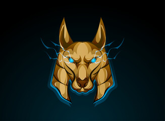 anubis head with magic blue eyes and lightning, golden 3d game icon fantasy style