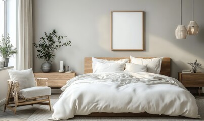 Scandinavian Bedroom Interior Minimalist Design Natural Tones Cozy Bed Modern Furniture