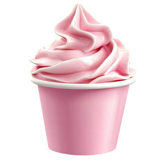 Delicious pink swirl frozen yogurt in a cup, creamy texture, isolated transparent background.
