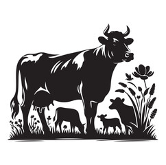 Cows silhouette vector illustration on white background.