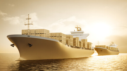 A cargo ship with containers is at the dock, and cranes are unloading goods, showcasing the busy port operations.
