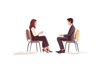 Business Meeting Elegant Woman and Man in Suits Sitting and Discussing