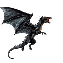 Fototapeta premium A Black Dragon Illustration With Wings In Flight Isolated Background
