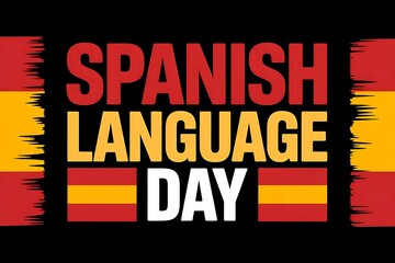 Fototapeta premium Celebrating Spanish Language Day: A vibrant tribute to the richness and beauty of the Spanish language, boldly displayed against a stark black background with textured Spanish flag accents.