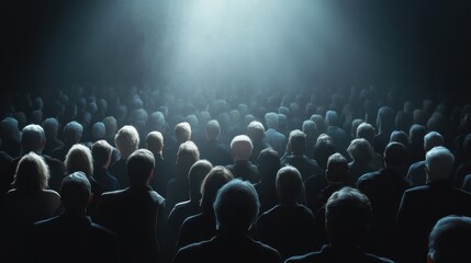 Obraz premium Audience seated under spotlight in theater.