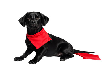 Fototapeta premium Black Labrador Puppy Wearing Red Bandana Isolated Photo on Transparent Background