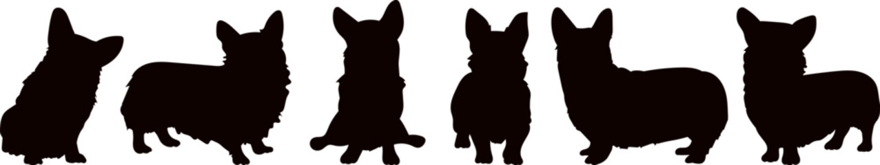 set of silhouette of a corgi dog in different angles, vector