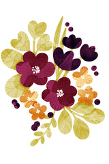 Bright bold flowers wall art poster illustration. Floral bouquet, floral composition.