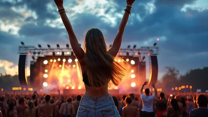 Woman enjoying a vibrant outdoor music festival