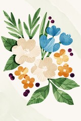Bright bold flowers wall art poster illustration. Floral bouquet, floral composition.
