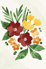 Bright bold flowers wall art poster illustration. Floral bouquet, floral composition.