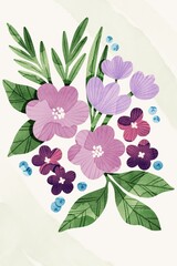 Bright bold flowers wall art poster illustration. Floral bouquet, floral composition.