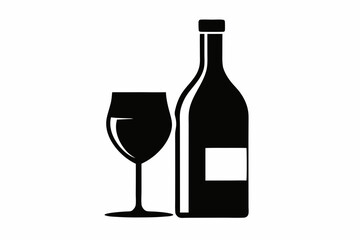 a wine bottle and glass design silhouette vector illustration