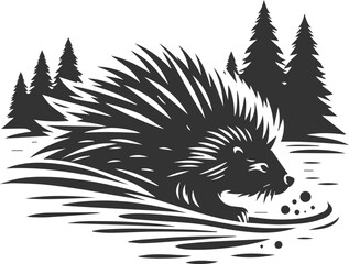 Porcupine silhouette animal vector