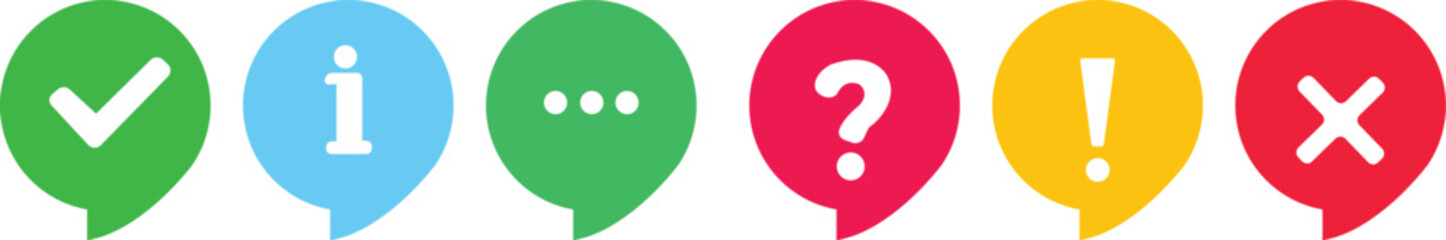 Check mark, cross, question mark, exclamation point, information icon. Vector illustration. Eps 10