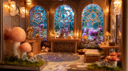 Obraz premium Interior of an enchanted fairy queen's chamber filled with whimsical decor and fantastical elements