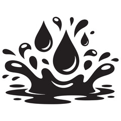 Water drops and splash Vector Black silhouettes in simple doodle style. Set different liquid shapes. with white background