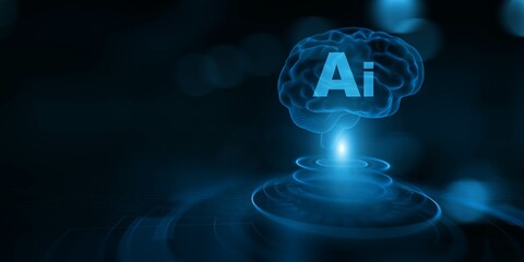 AI Brain Visualization and Machine Learning for Digital Transformation, Business and Technology Concept. 3d render.