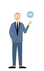 Simple illustration of businessman in business suit holding a yes-no stick