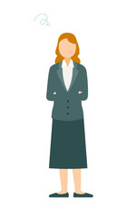 Simple illustration of businesswoman in business suit fold one's arms and worry