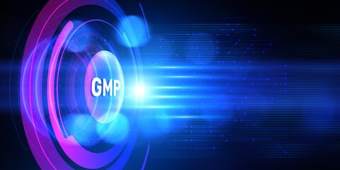 GMP Good manufacturing practice business technology concept.