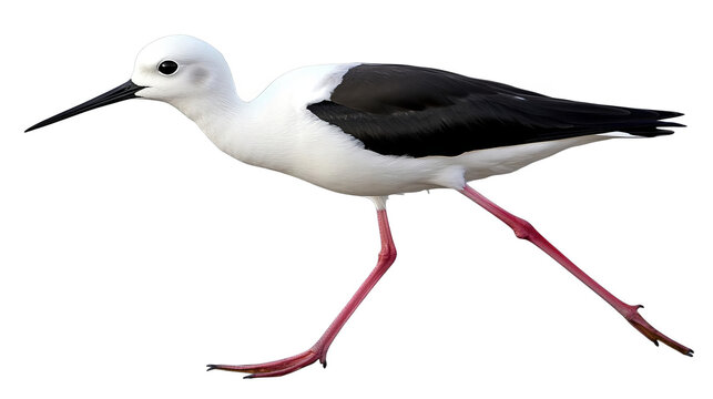 Isolated Black And White Bird Illustration With Long Legs On Transparent Background