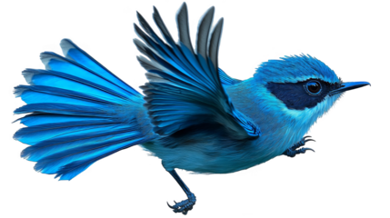 Isolated Blue Bird Illustration With Transparent Background Showing Wings Details