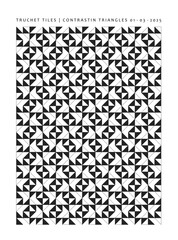 Truchet Tiles Contrasting Triangles - Black and White Geometric Pattern