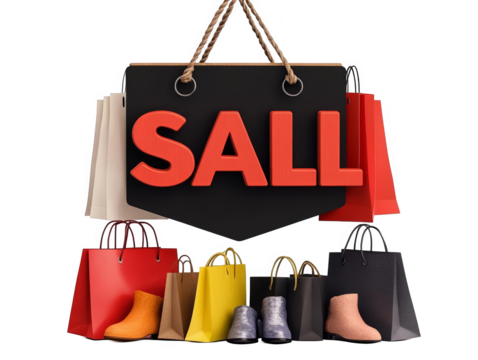 Illustration Of Sale Text On Black Board With Shopping Bags In Colorful Colors
