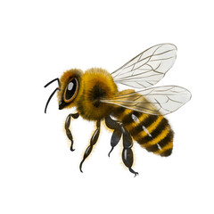 bee in a realistic style.Watercolor illustration Suitable for natural product packaging, postcards, label design, logos, branding, eco-design, clipart for menu decoration and textiles.