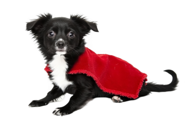 Isolated Photo Of A Superhero Dog In A Red Cape On Transparent Background