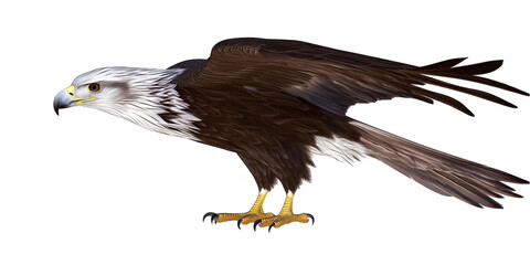 Obraz premium Isolated Photo Of Eagle Displaying Brown And White Feathers On Black Background