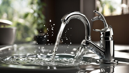 Modern Chrome Faucet with Flowing Water for Stylish Kitchen and Bathroom Designs