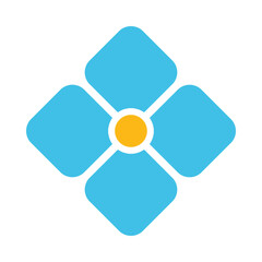 Abstract logo with blue diamond shapes and yellow circle, isolated on white background