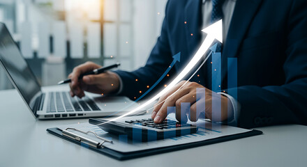 Businessman Analyzing Financial Data Showing Growth