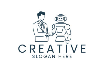 Human Robot Handshake Future Tech Partnership Deal ai icon logo line clean      