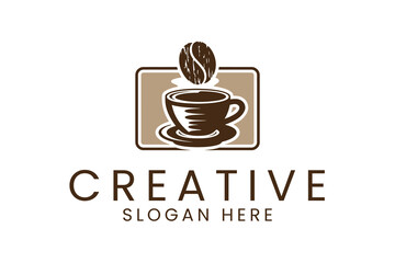 Coffee Shop Logo Design Brown Cup Bean Vector hot cafe icon food dark drink     