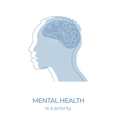 Mental Health.Split personality.Concept of psychotherapy.Mental health problems and emotional burnout. Vector illustration.