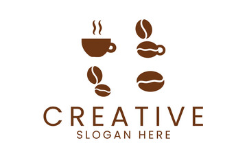 Brown Coffee Beans Cup Logo Design Simple Minimalist hot icon cafe food flat    