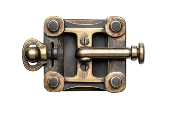 Antique Brass Latch Vintage Door Hardware Detailed Closeup Shot on White Background