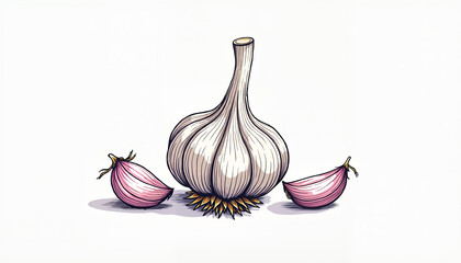 Pink-purple garlic bulb with cloves, unique and vibrant