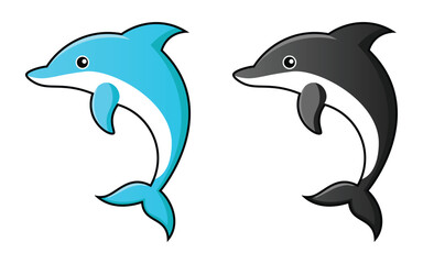 Dolphin Vector Set – Cute Blue and Black Sea Animal Clipart