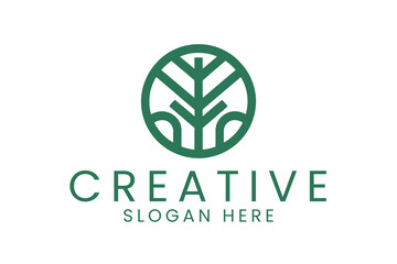 Green Tree Logo Minimalist Design Nature Icon line plant clean brand badge shape