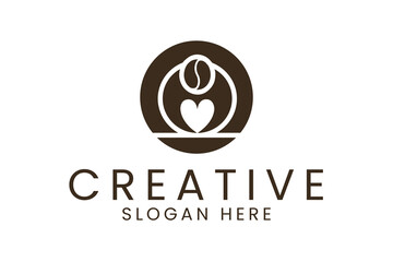 Brown Coffee Bean Heart Logo Design Template cup love icon cafe cafe drink style