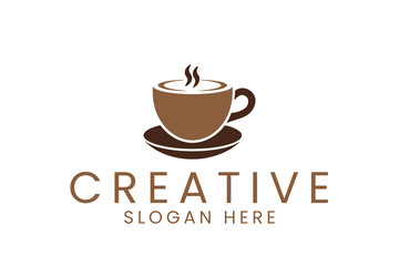 Elegant Brown Coffee Cup Logo Design Template hot mug cafe icon warm food drink 